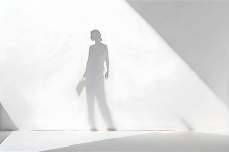 3d rendering of a silhouette of a person walking in a white roomの写真素材