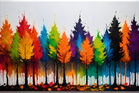 Colorful trees painted with watercolors on a white background.の写真素材