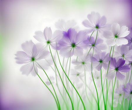 Cosmos flowers background with bokeh effect. Vector illustration.の写真素材