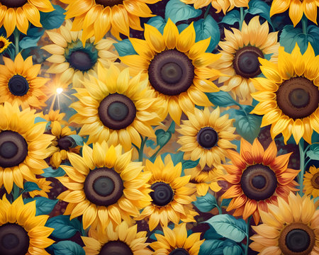 Seamless pattern with sunflowers. Floral background.の写真素材