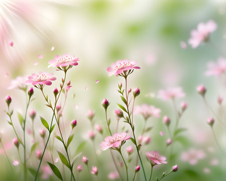 Flower background with bokeh defocused lights and lens flareの写真素材