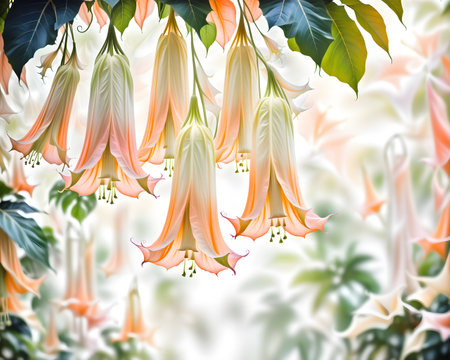 Floral background with flowers of datura. Soft focus.の写真素材