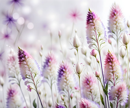 Beautiful flowers background with bokeh effect. Floral composition.の写真素材