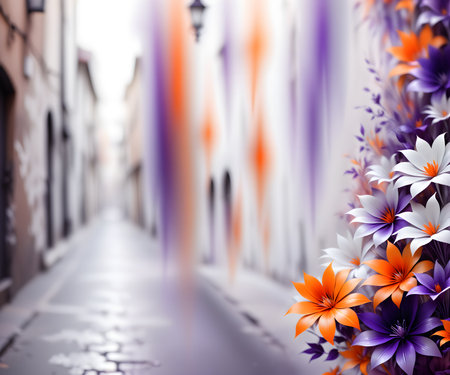Flowers in the streets of the old city. Abstract background.の写真素材
