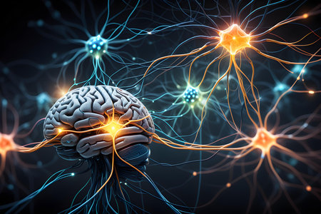 Human brain with neurons and nervous system. 3d illustration. Science and medical background.の写真素材