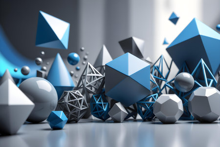 3d rendering of abstract geometric shapes in blue and gray colors.