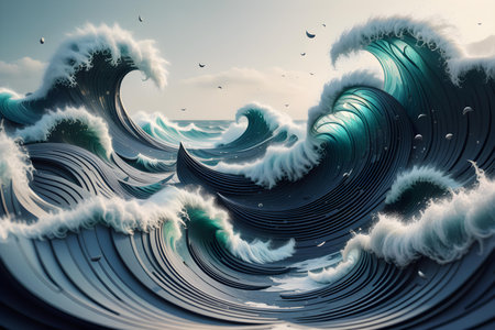 Abstract 3D rendering of sea waves background. Creative Design Templates
