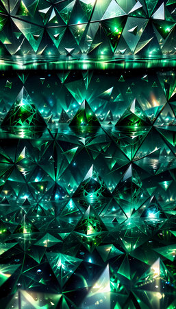 abstract background of green triangle shapes in the dark with lighting effect abstract wallpaper...