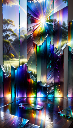 3D render of an abstract background with a rainbow pattern in the foreground desktop smartphone wallpaperの写真素材