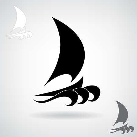 Stylized black silhouette of a shipのイラスト素材
