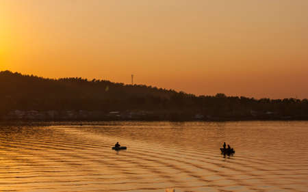 Sunset on riverの写真素材
