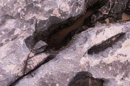 Cleft in the rocks top view close up