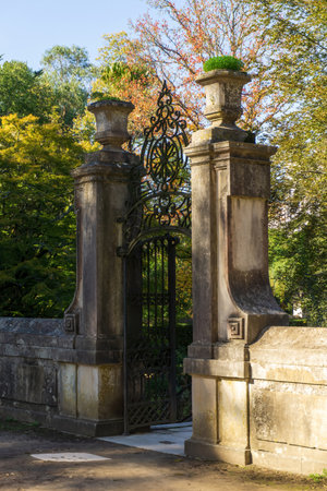 Ancient gate in the botanical garden of the University of Coimbra, Portugalの写真素材