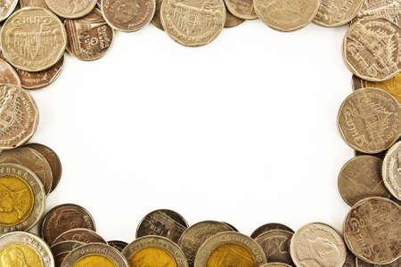 Coins border isolated on white background.の写真素材