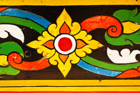 Painting on body of long boat,traditional Thai style,Nan province,Thailand.の写真素材