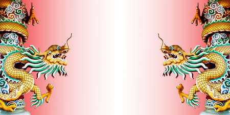 Twin Chinese style dragon statue with abstract  background.の写真素材