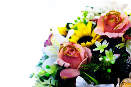 Close up bouquet of flowers isolated on white backgroundの写真素材