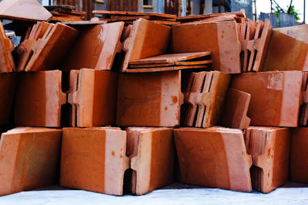 Close up shot of Thai temple roof tile stack,in temple Thailandの写真素材