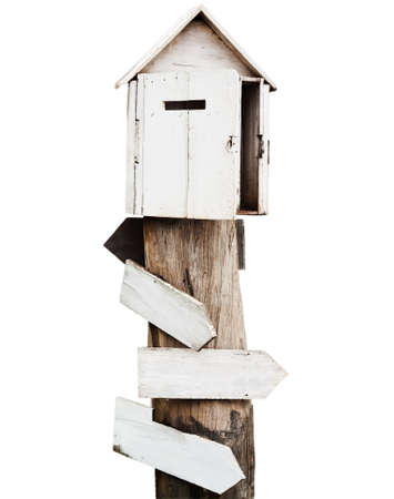 Grunge wooden arrows sign isolated on white backgroundの写真素材