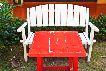 Vintage wooden bench in the garden