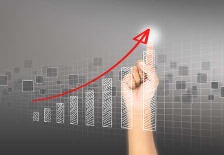 Hand touch virtual graph,chart, diagramの写真素材