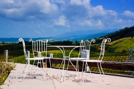 Relaxing point overlooking a beautiful autumn landscape with cloudy blue skies overhead,Thailand.の写真素材
