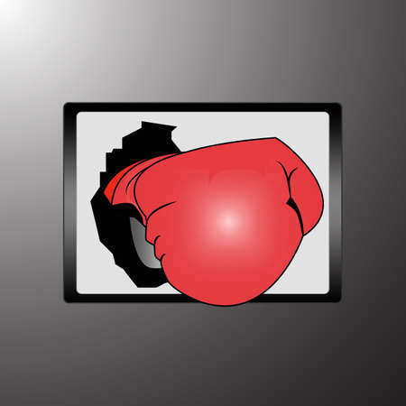 Businessman hand wearing boxing gloves on a laptop screenのイラスト素材
