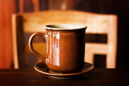 Cup on table in cafe 