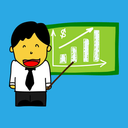 Illustration of a business man presenting a chart のイラスト素材