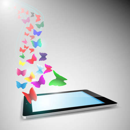butterfly flying out from tablet computer.EPS10のイラスト素材