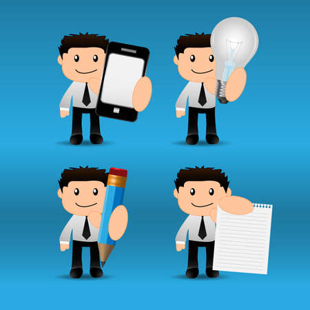 Set of businessman funny cartoon with stationeryのイラスト素材