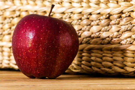 fresh apple on wood tableの写真素材