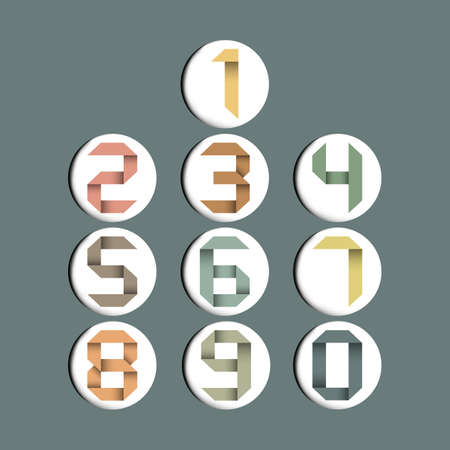 Origami vintage numbers in circle with reflect.Vector illustration EPS10
