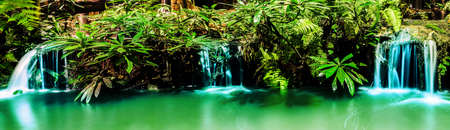 Panorama of waterfall in garden design.