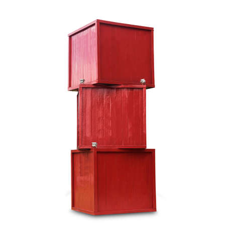 A pile of red wood crate isolated on white backgroundの写真素材