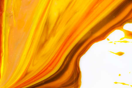 abstract art painting curved line warm tone color on white background.の写真素材