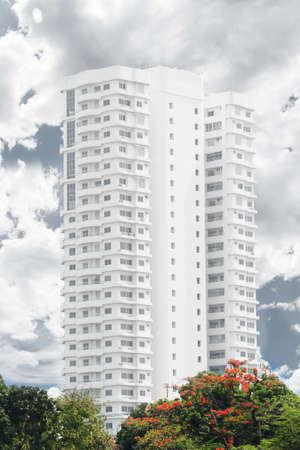 building construction against blue sky background with nature foreground