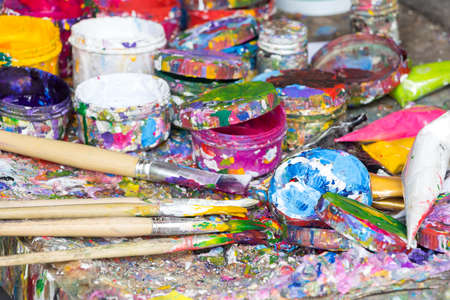 oil paints and dirty paint brushes