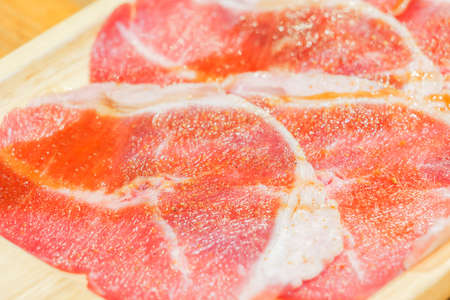 Close up sliced meat texture background. Selective focus.の写真素材