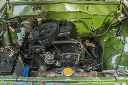 close-up old car engine.
