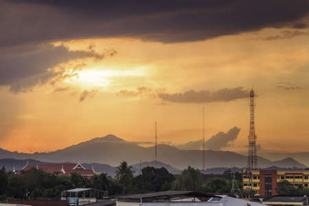 Colorful Twilight of sunset sky over cityscape.の写真素材