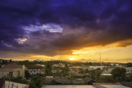Colorful Twilight of sunset sky over cityscape.の写真素材