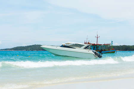 Speed boat on blue sea.の写真素材