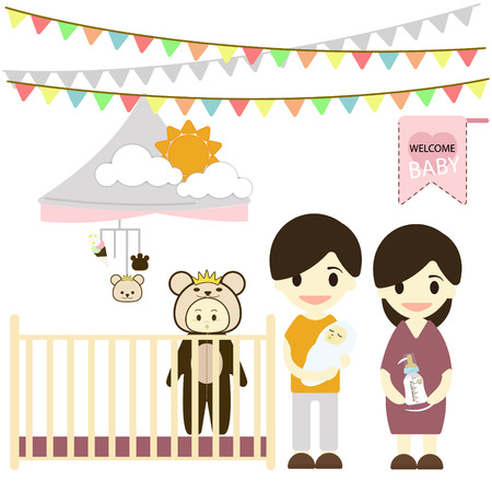 Baby room with furniture. Nursery interior. Flat style illustration.のイラスト素材