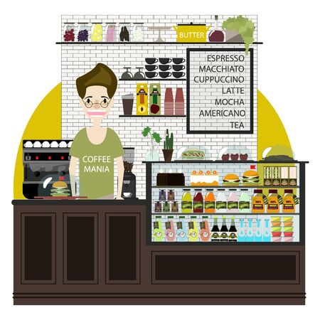 Modern Flat Design Coffee shop Cafe Interior  Illustrationのイラスト素材