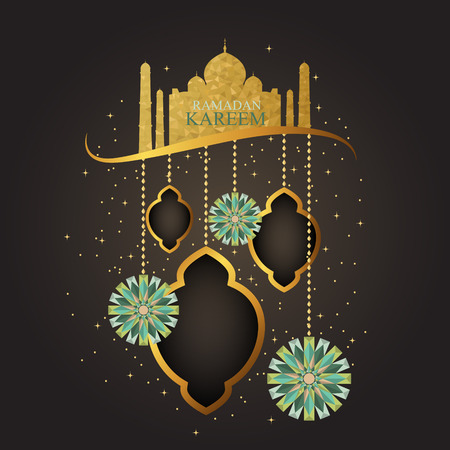 Vector of Ramadan Kareem with intricate lamp design for the celebration of Muslim community festival.のイラスト素材