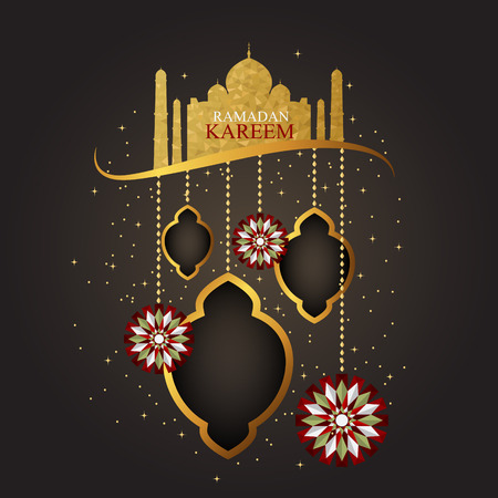 Vector of Ramadan Kareem with intricate lamp design for the celebration of Muslim community festival.のイラスト素材