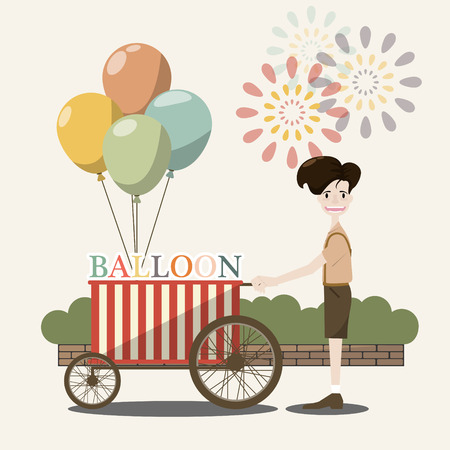 Balloon seller in the street.Amusement park. Vector flat illustrationのイラスト素材