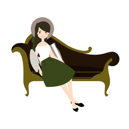 Classic elegant sofa or bench with girl baroque style ornaments. Vectorのイラスト素材