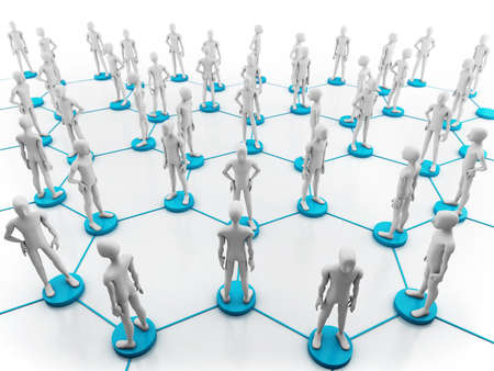 3D rendering of people and connection lines represent communication in society.